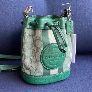 Coach Mini Dempsey Bucket Bag In Signature Jacquard With Stripe And Coach Patch